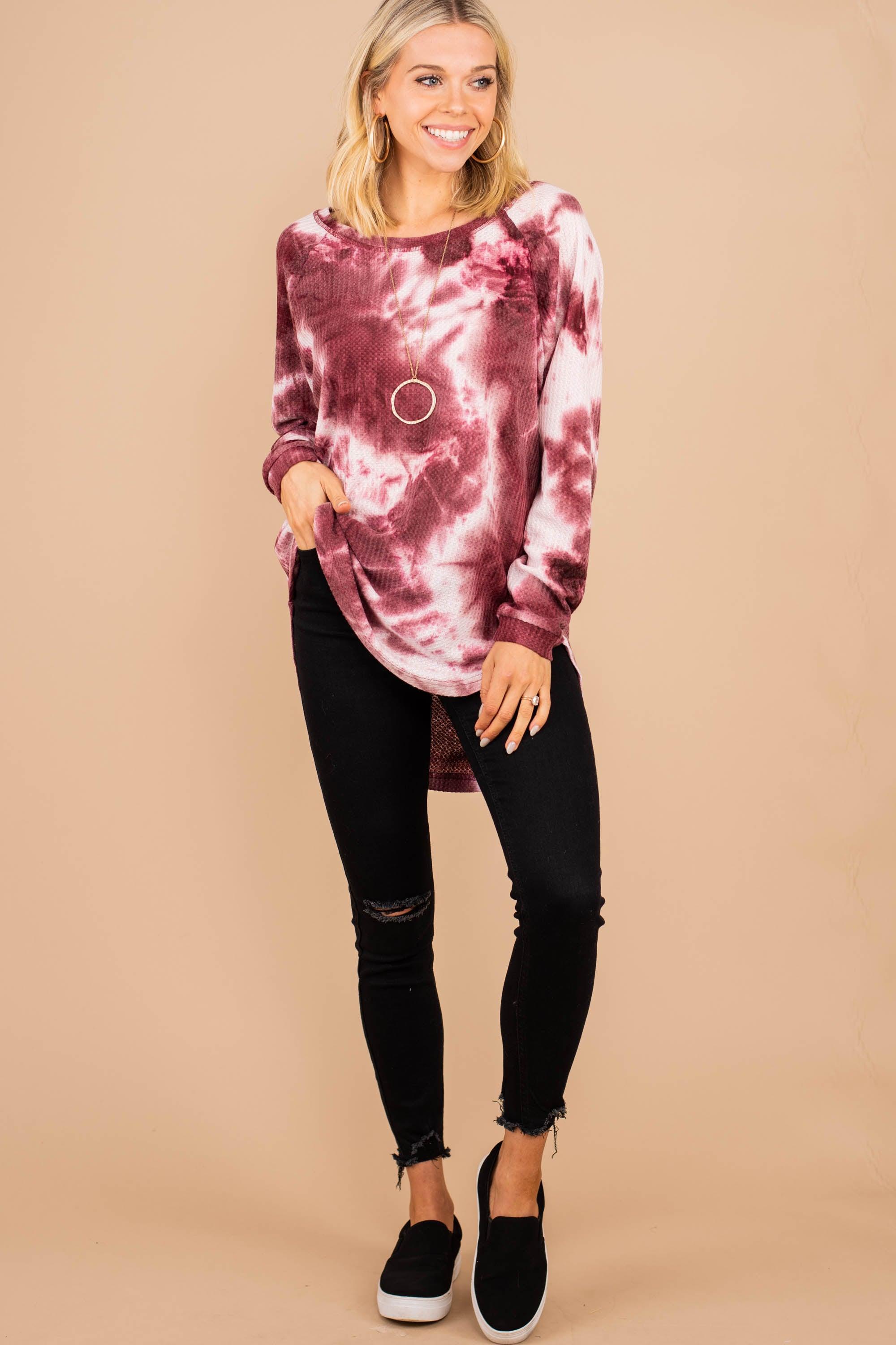 Easy Like Sunday Wine Red Tie Dye Tunic Female Product Image