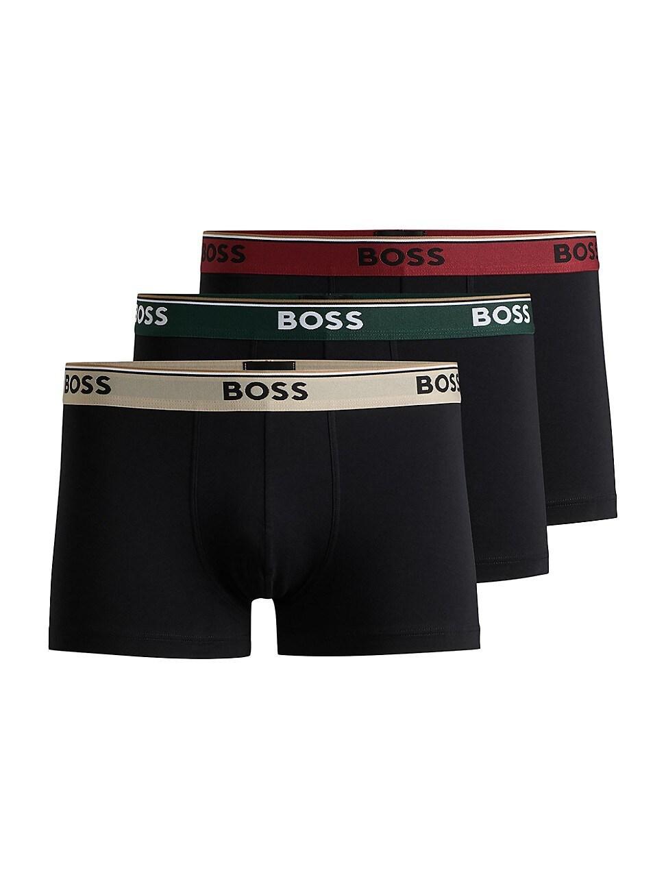 Mens Three-Pack of Stretch-Cotton Trunks with Logo Waistbands Product Image