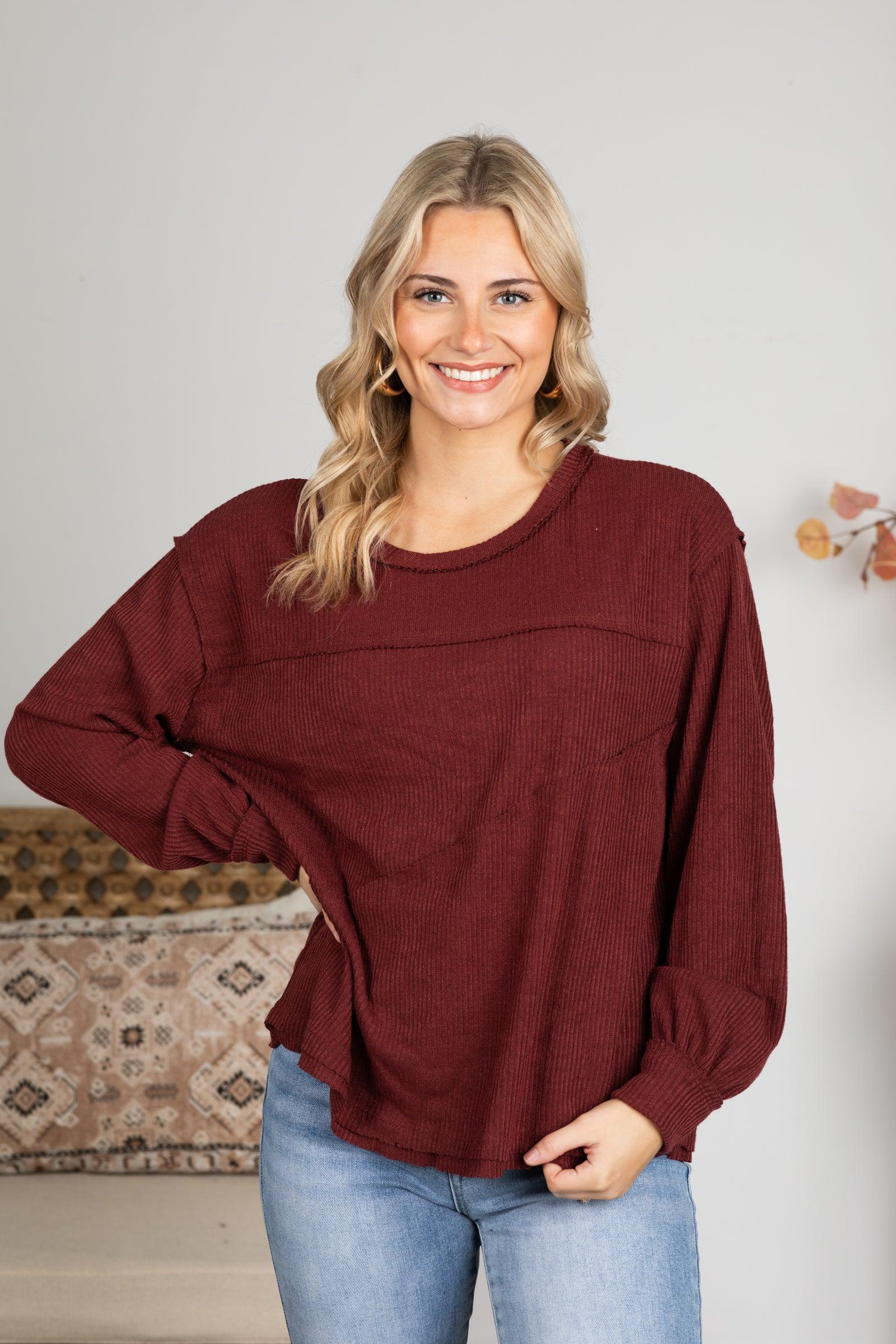 Solid Knit Top With Asymmetrical Exposed Seams Product Image