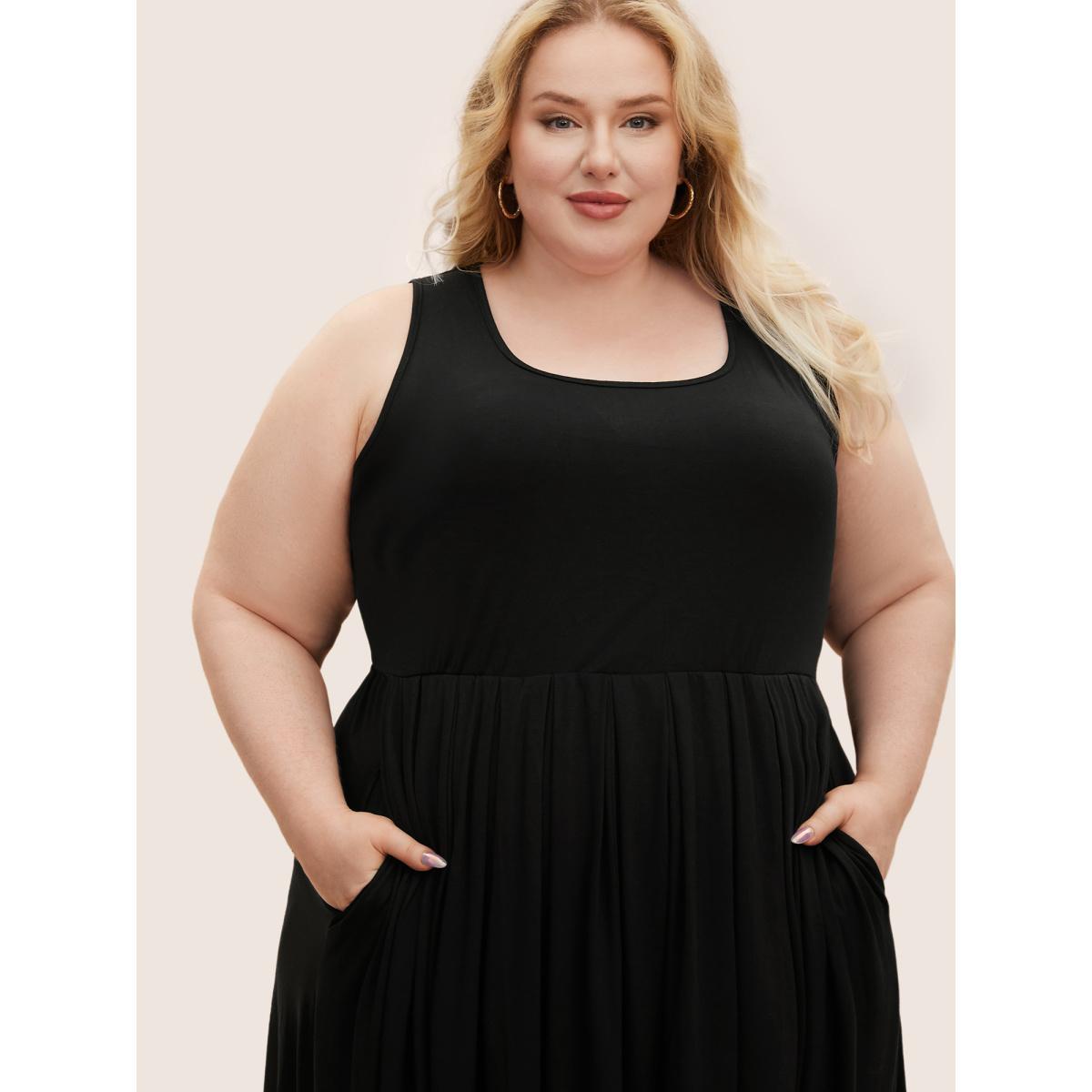 Plus Size Supersoft Essentials Solid Gathered Tank Dress Mauve Women Basics Non U-neck Sleeveless Curvy Midi Dress BloomChic 10/M Product Image