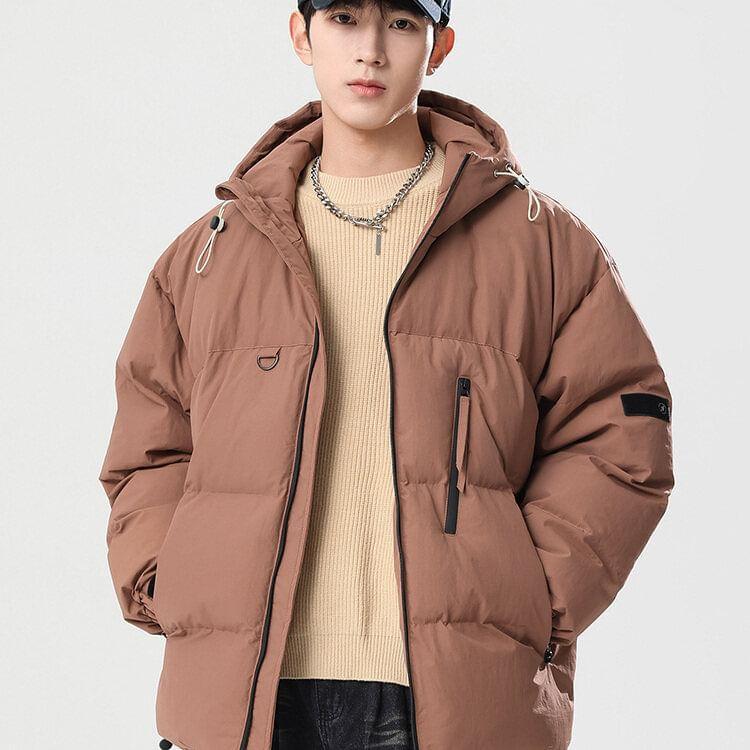 Plain Hooded Zip Puffer Coat Product Image