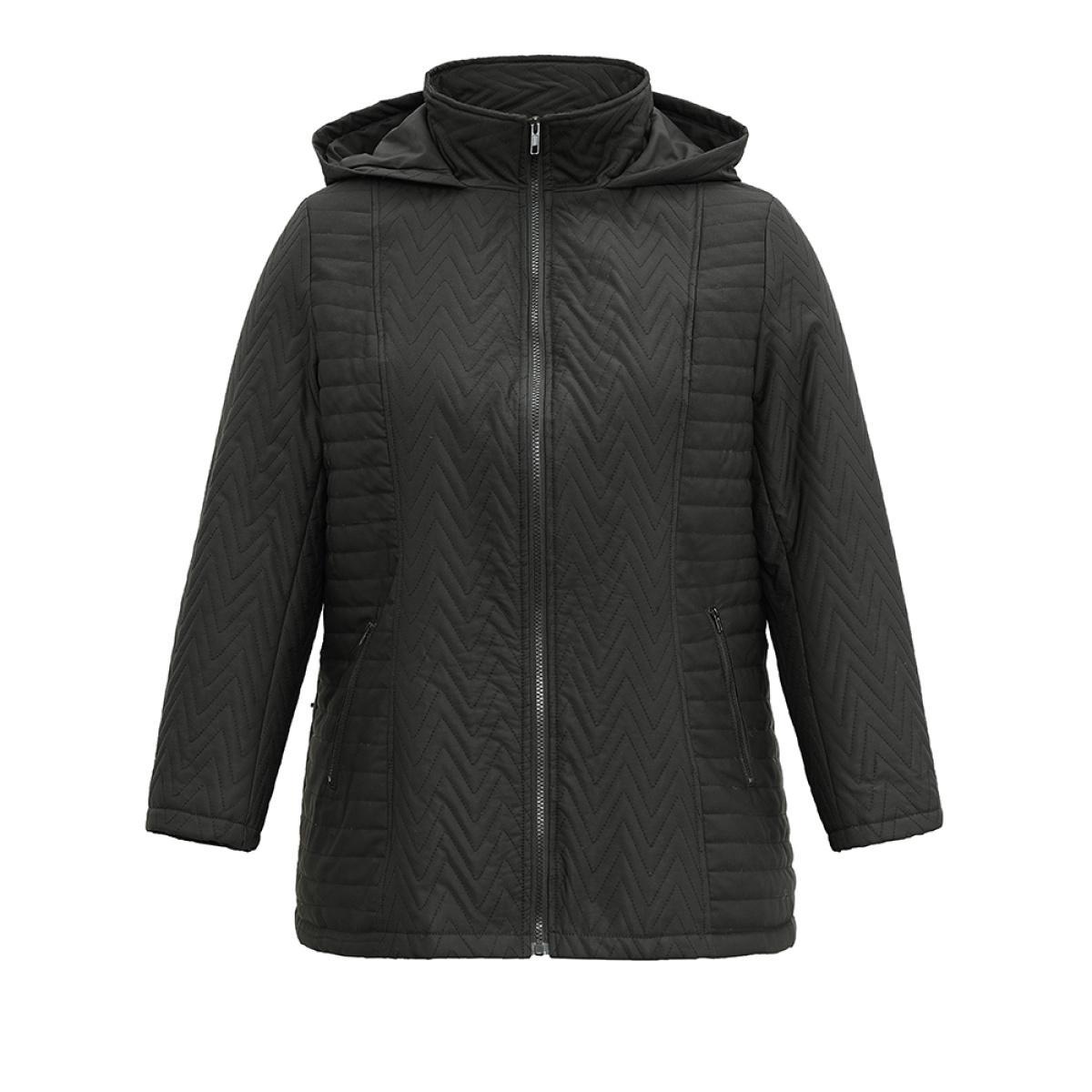 Plus Size Solid Quilted Zipper Fly Hooded Cotton Jacket Women Black Casual Quilting Ladies Dailywear Winter Coats BloomChic 10/M Product Image