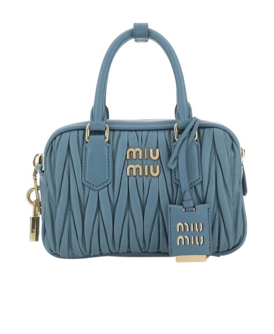 MIU MIU Matelassé Nappa Leather Mini Bag In Blue Product Image