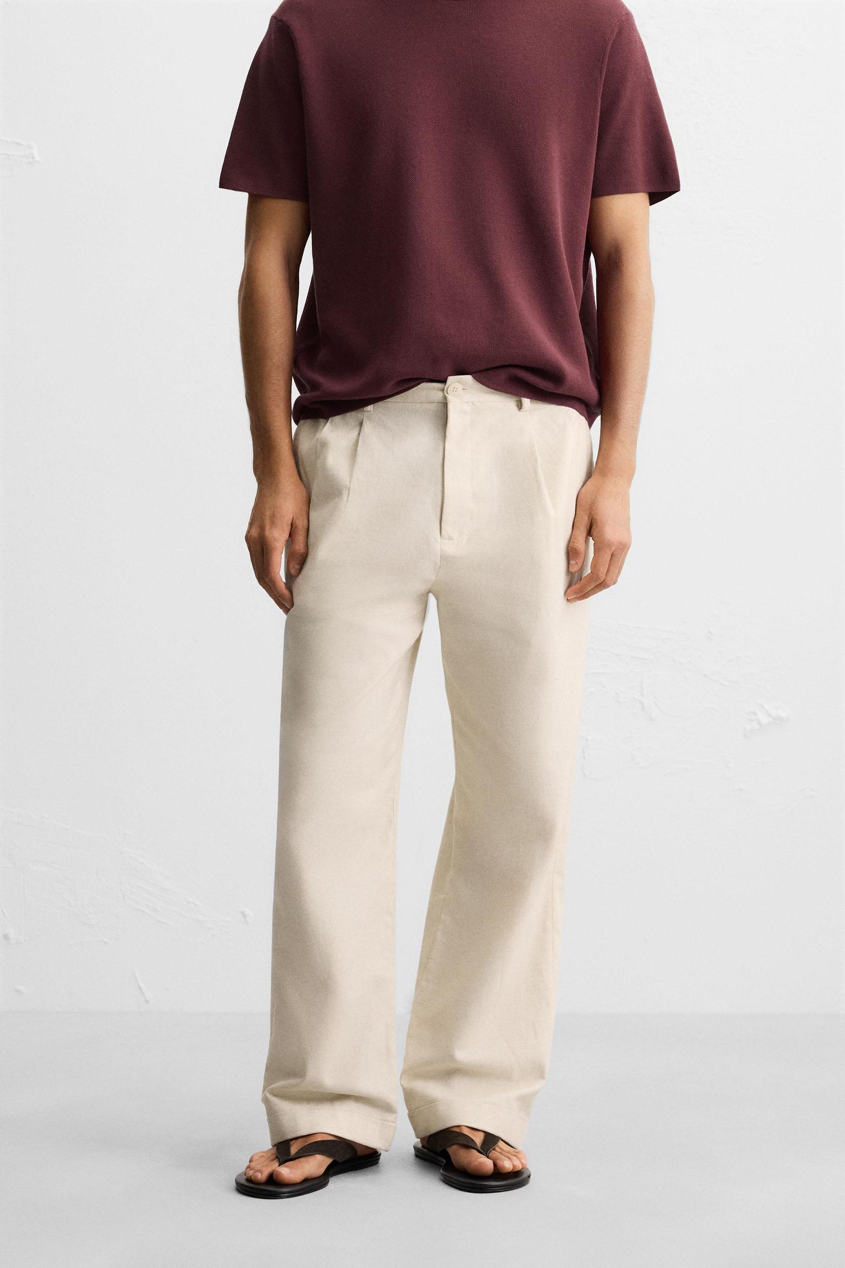COTTON - LINEN PLEATED PANTS Product Image