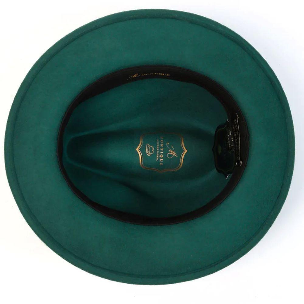 Wool Felt Fedora Pinch Front with Feather Accent in Emerald Product Image