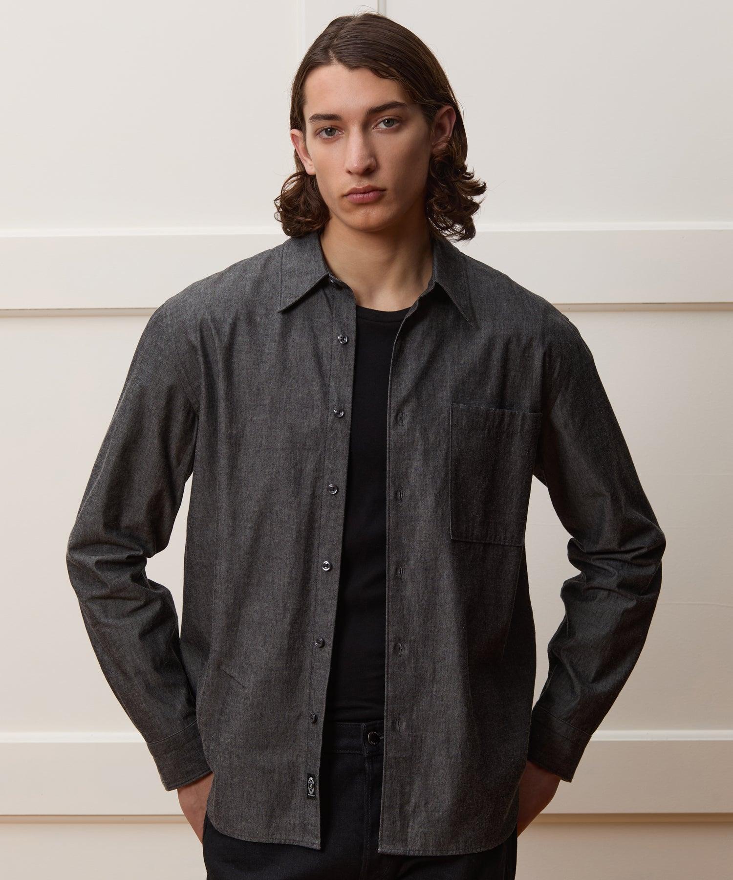 Relaxed Fit Denim Shirt in Black Product Image