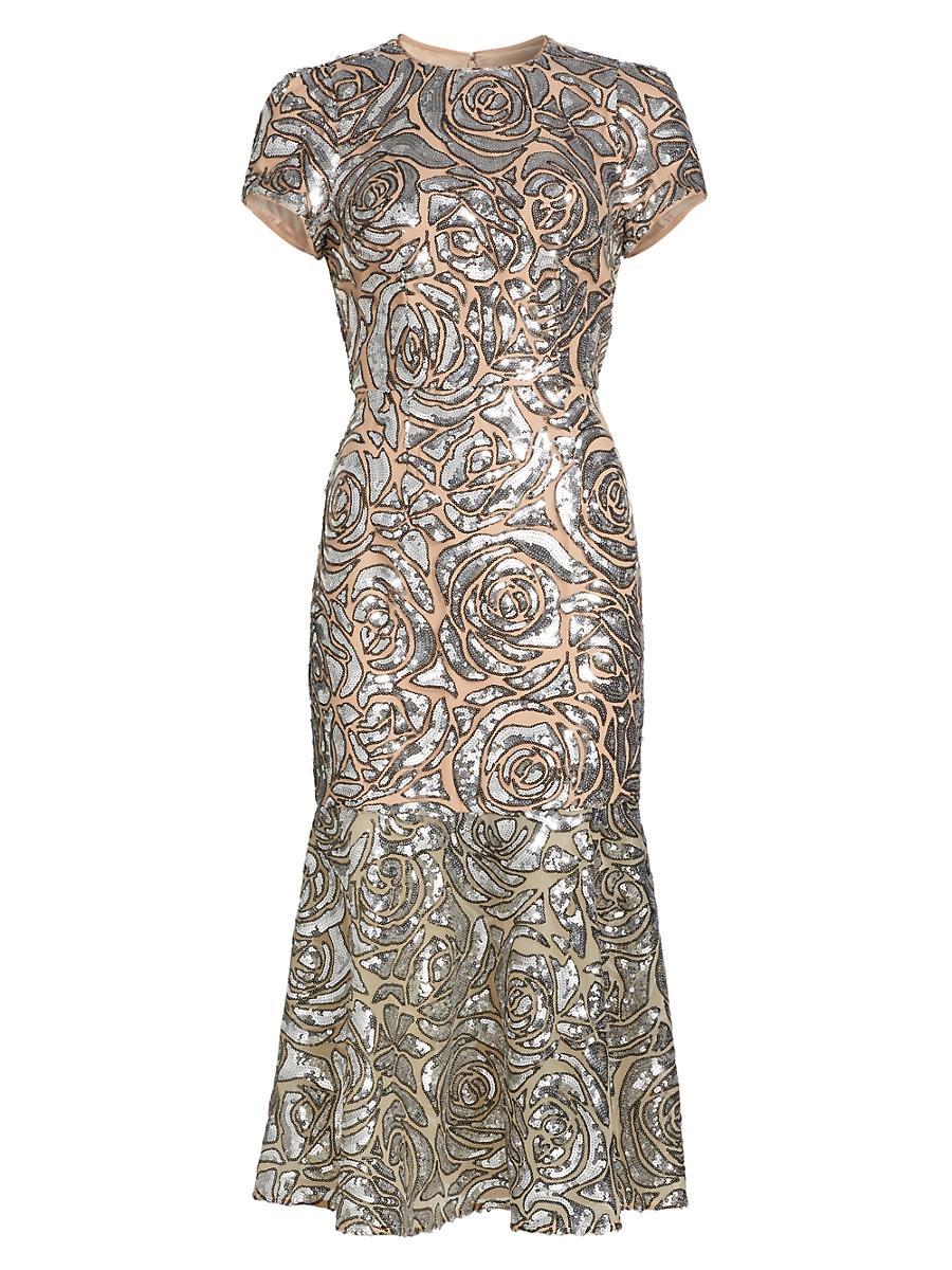 Womens Tahlia Floral Sequined Midi-Dress Product Image