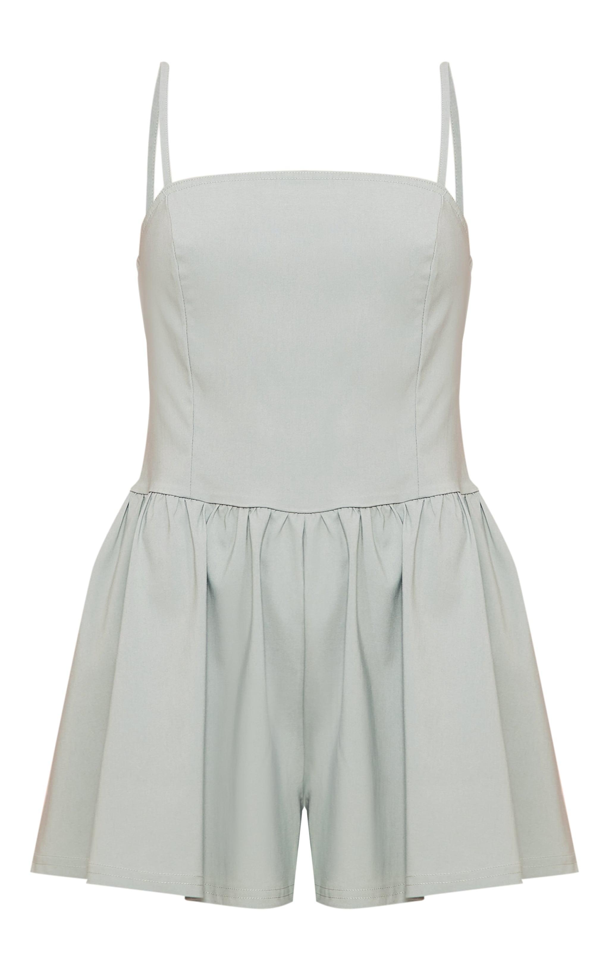 Sage Green Stretch Woven Strappy Floaty Romper Product Image