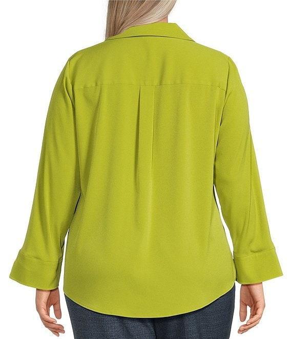 Investments Plus Size Woven 3/4 Sleeve Point Collar Button Front Split Cuff Top Product Image