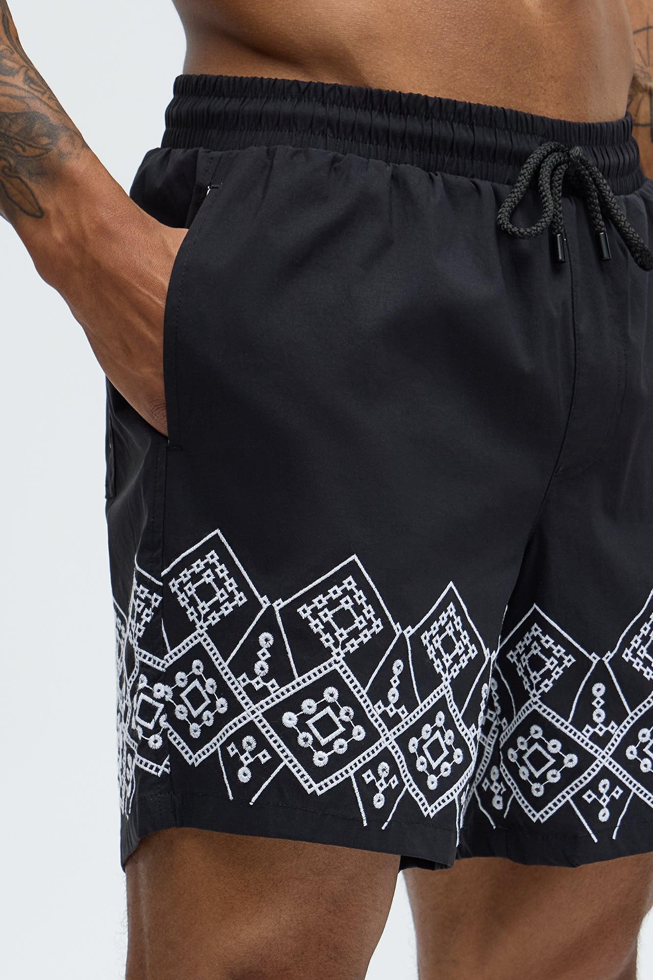 Look At It Embroidered Swim Classic Trunk  - Black/combo Product Image
