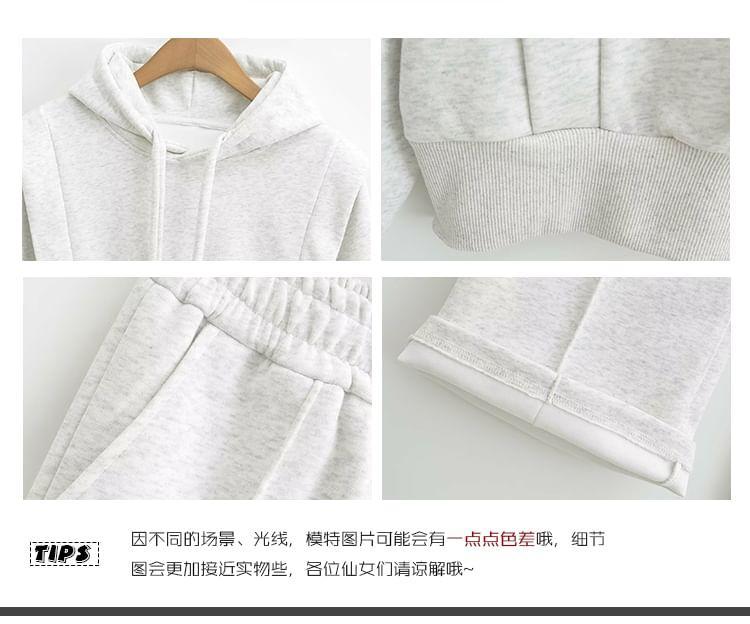 Set: Fleece-Lined Cropped Loose Hoodie + Flared Sweatpants Product Image