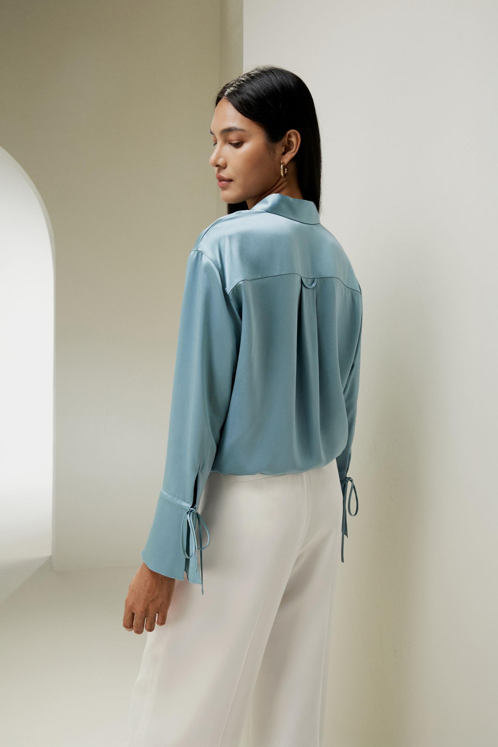 LILYSILK Womens Button Up Shirt Silk - Taupe Natural Silk - Fashionable Drawstring Shirt XL Product Image