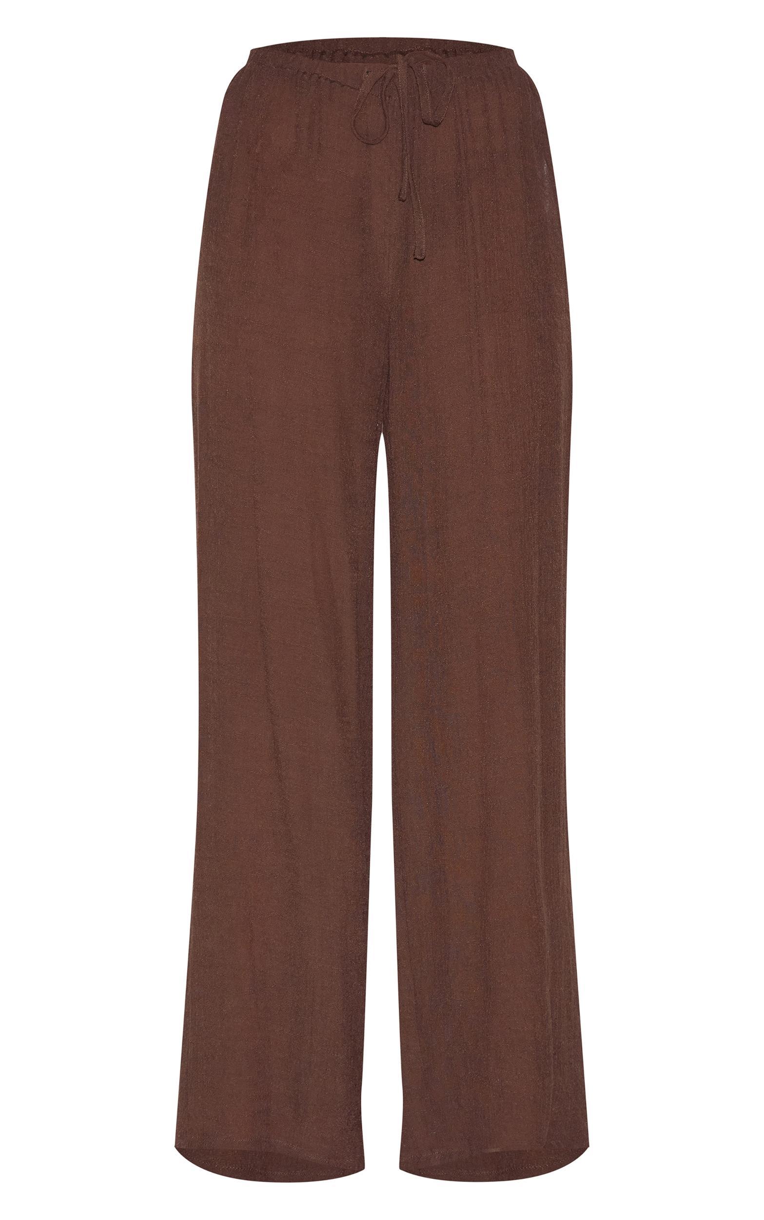 Brown Wide Leg Linen Look Beach Pants Product Image