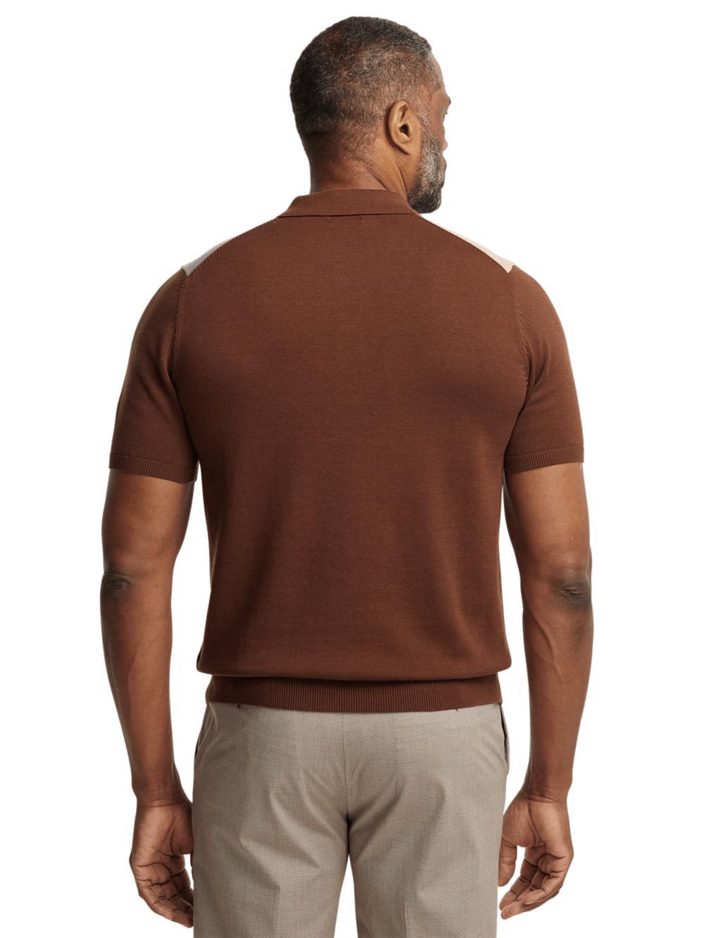 Cotton Three Button Polo - Brown Multi Product Image