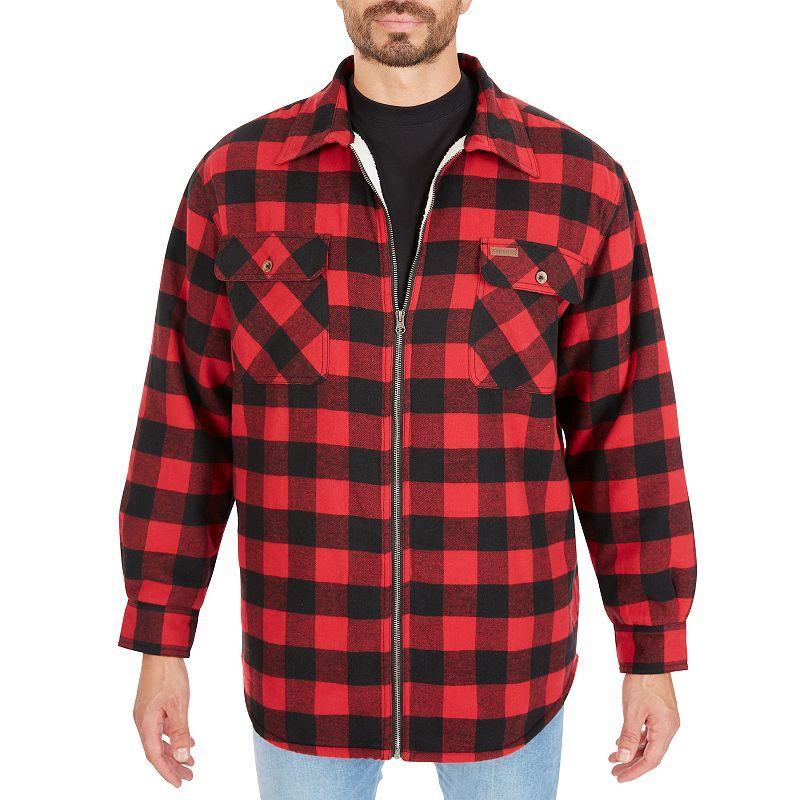 Mens Smiths Workwear Plaid Sherpa-Lined Cotton Flannel Shirt Jacket Red Product Image