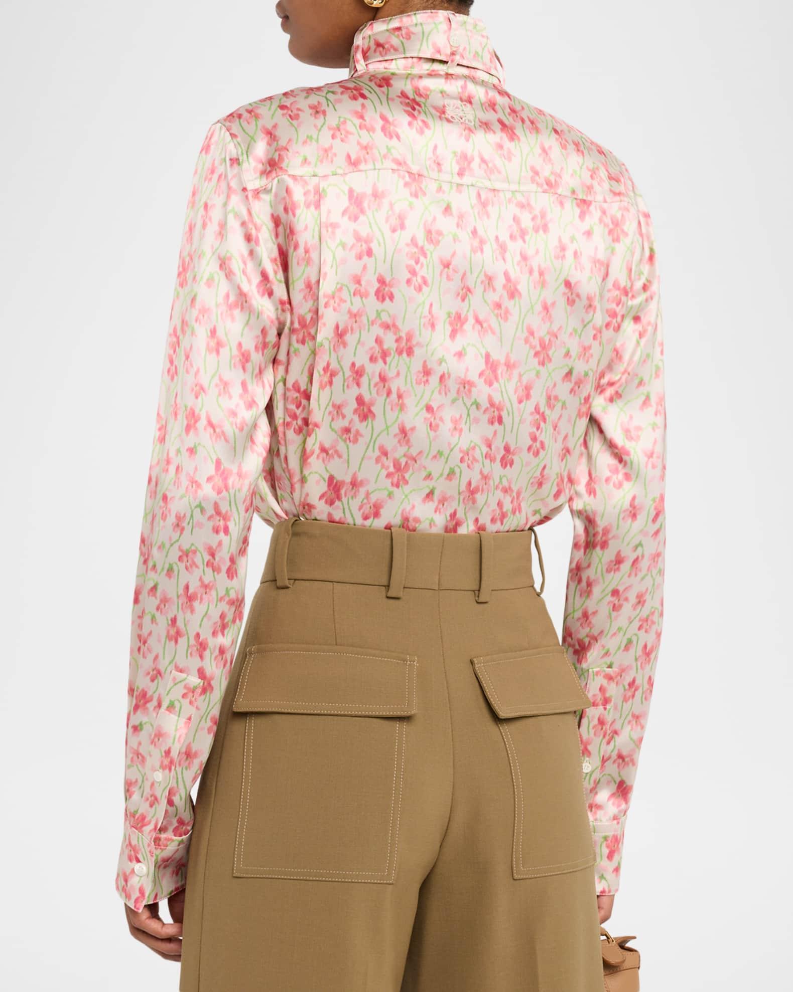 Floral Print Satin Button-Down Overshirt Product Image