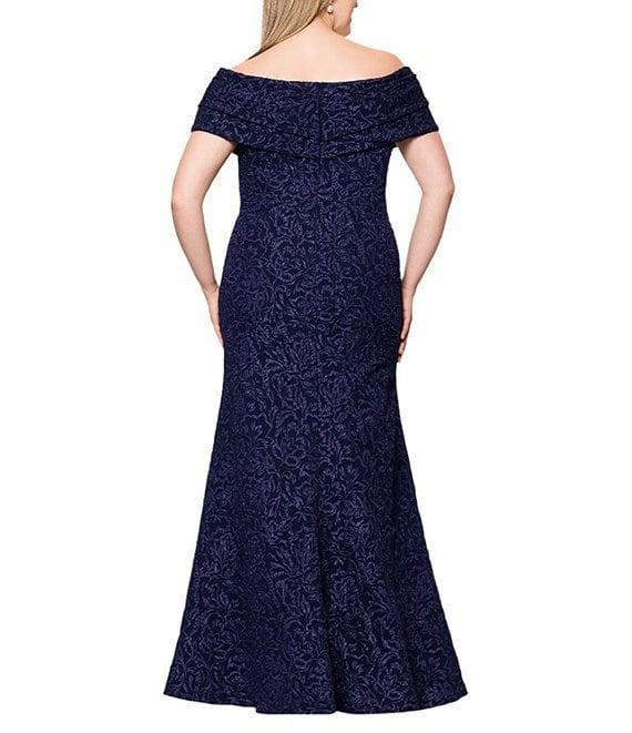 Betsy & Adam Plus Size Stretch Jacquard Off-the-Shoulder Dress Product Image