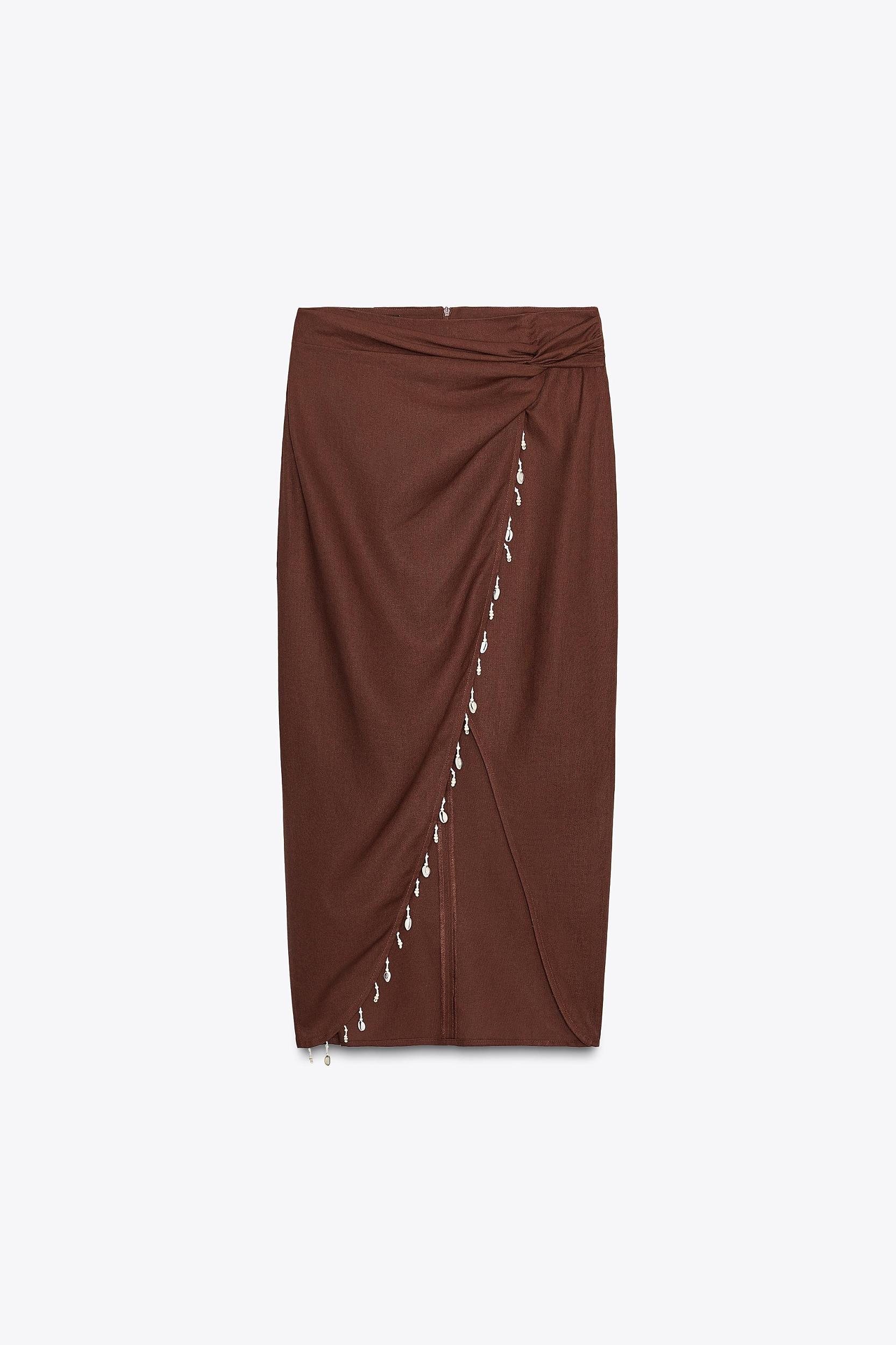 LINEN MIDI SKIRT WITH SHELLS Product Image