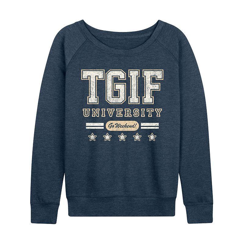 Women's TGIF University French Terry Long Sleeve Tee, Girl's, Size: Medium, Grey Indigo Product Image