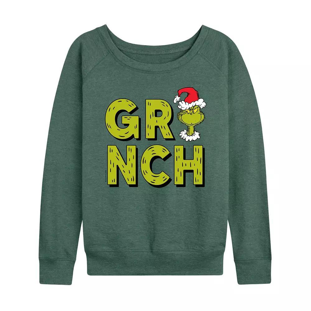 Women's Dr. Seuss Grinch Fur Letters French Terry Long Sleeve Tee,  Product Image