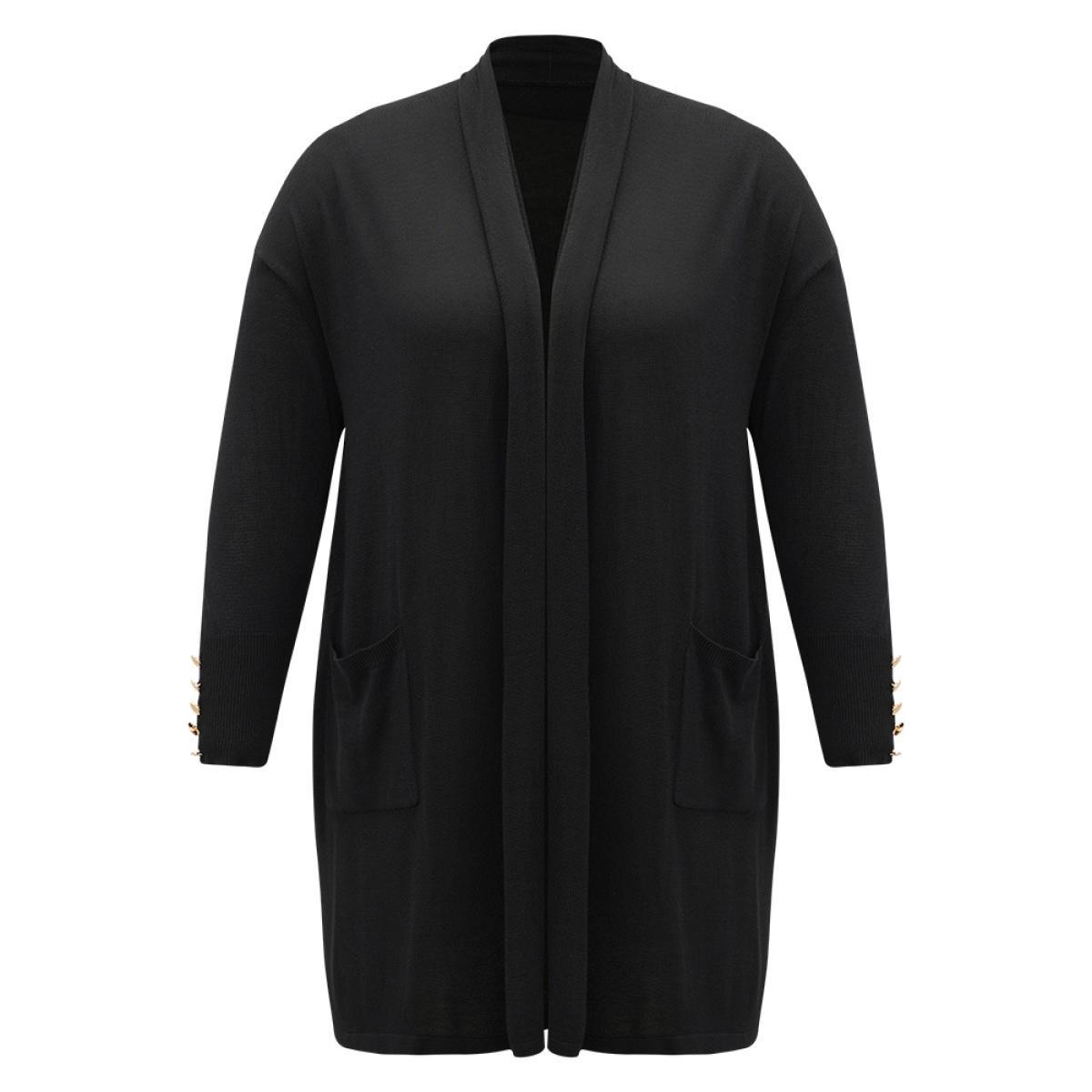 Plus Size Supersoft Essentials Button Detail Lapel Collar Cardigan Black Women Basics Loose Long Sleeve Everyday Cardigans BloomChic 30/6X Product Image