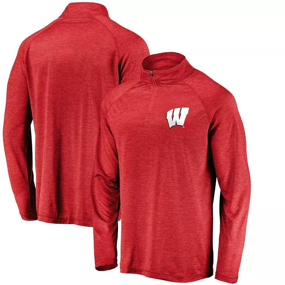 Men's Fanatics Red Wisconsin Badgers Lightweight Striated Raglan Quarter-Zip Top,  Product Image