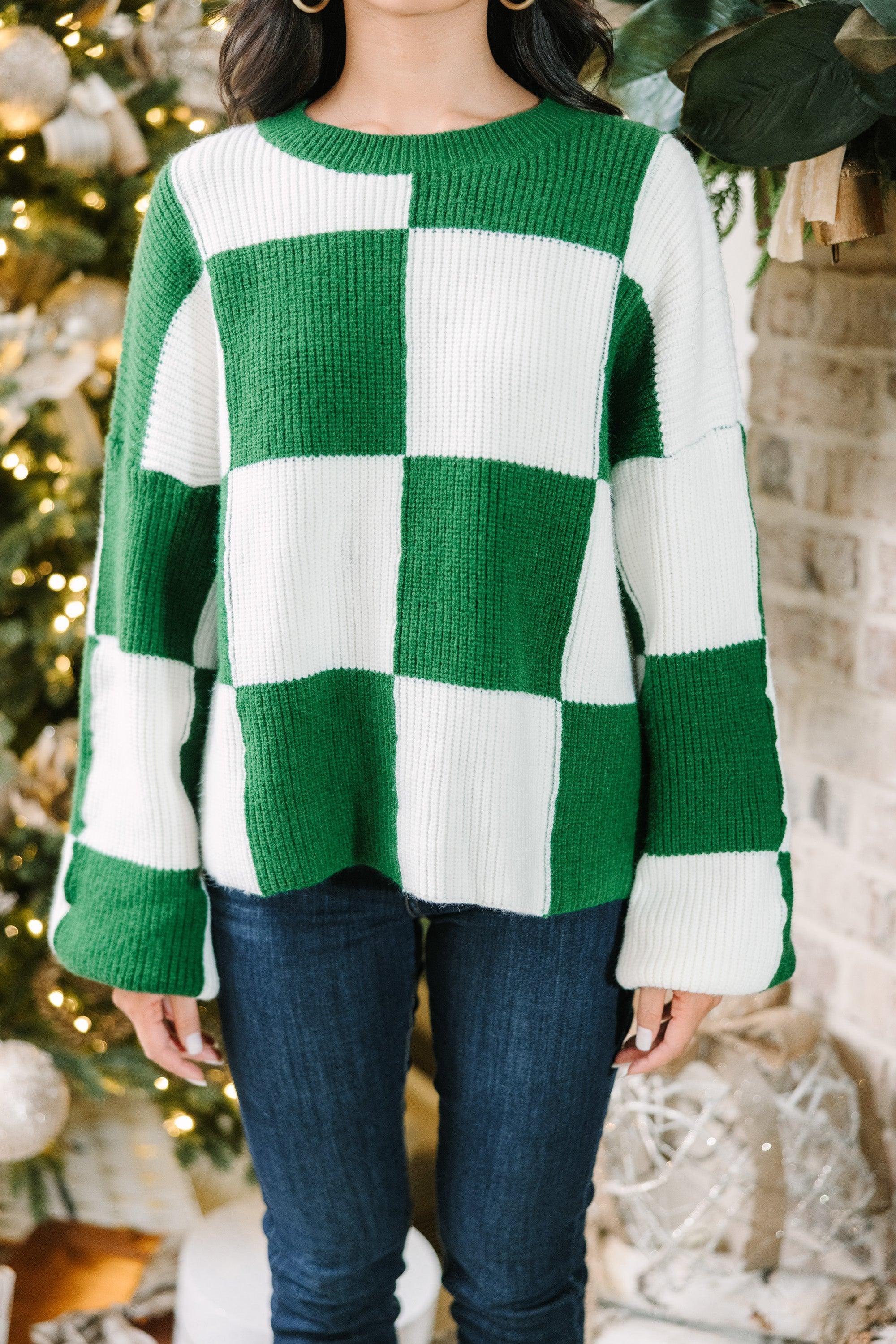 Can't Move On Emerald Green Checkered Sweater Female Product Image