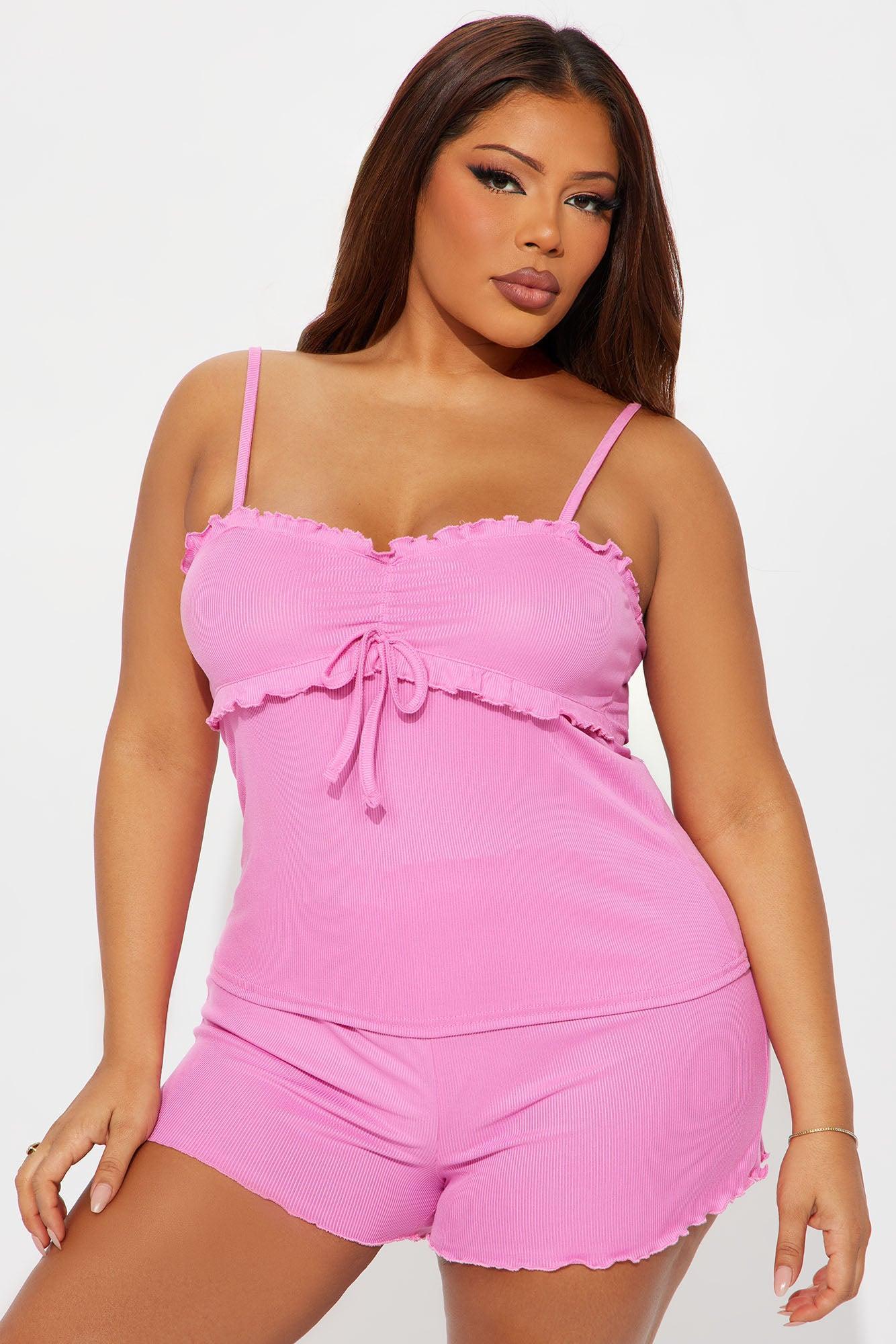Dreaming Again Ruffle Cami PJ Short Set - Pink Female Product Image