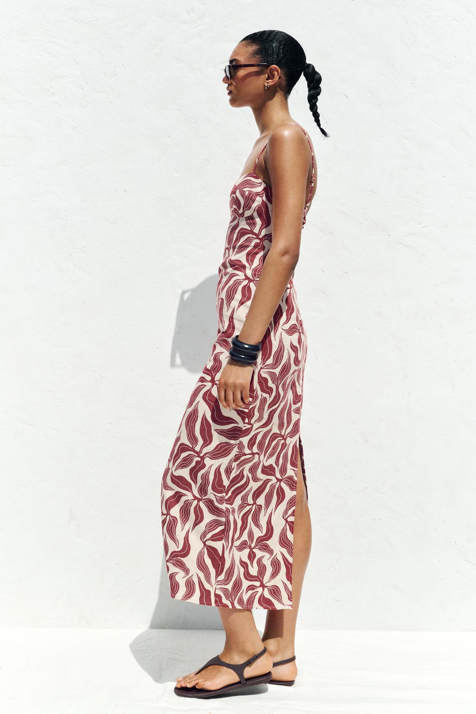 PRINTED RUSTIC LINEN MIDI DRESS Product Image