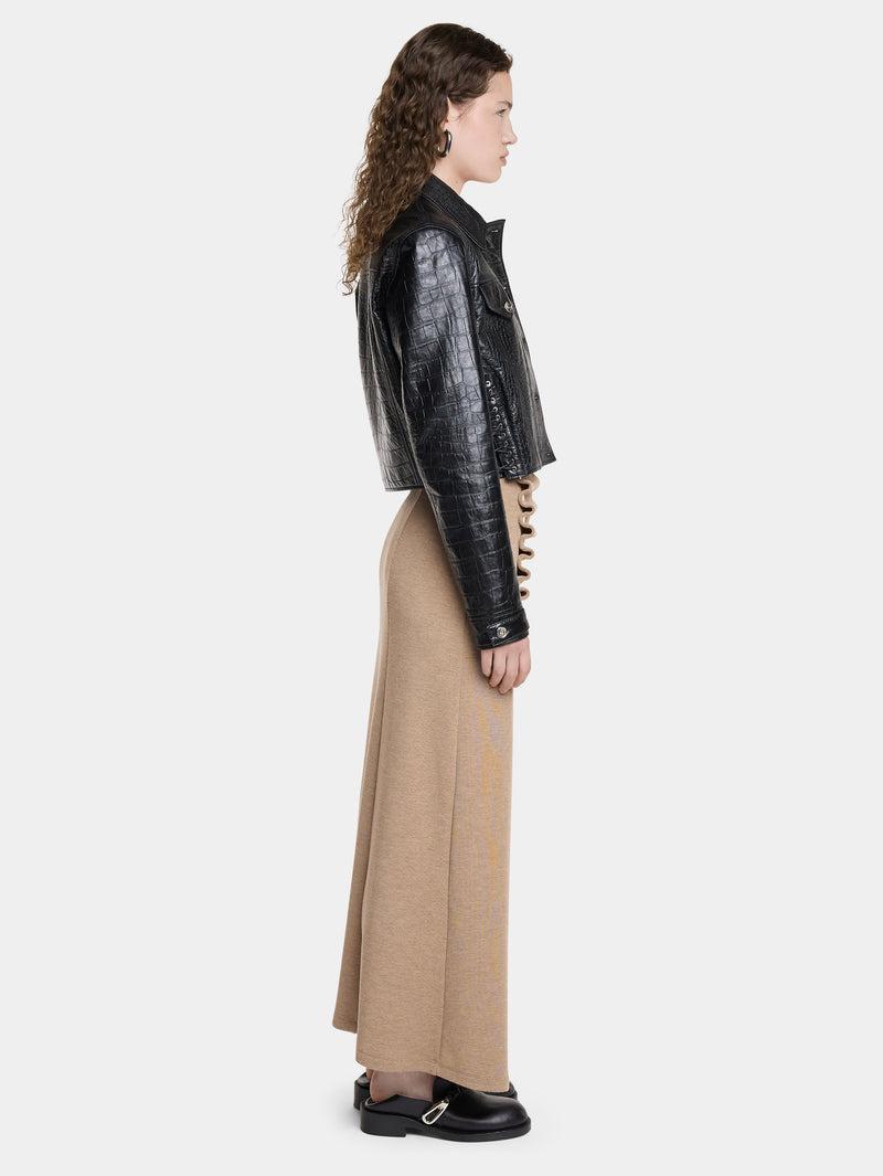 CROPPED JACKET IN CROCO-EMBOSSED LEATHER Product Image