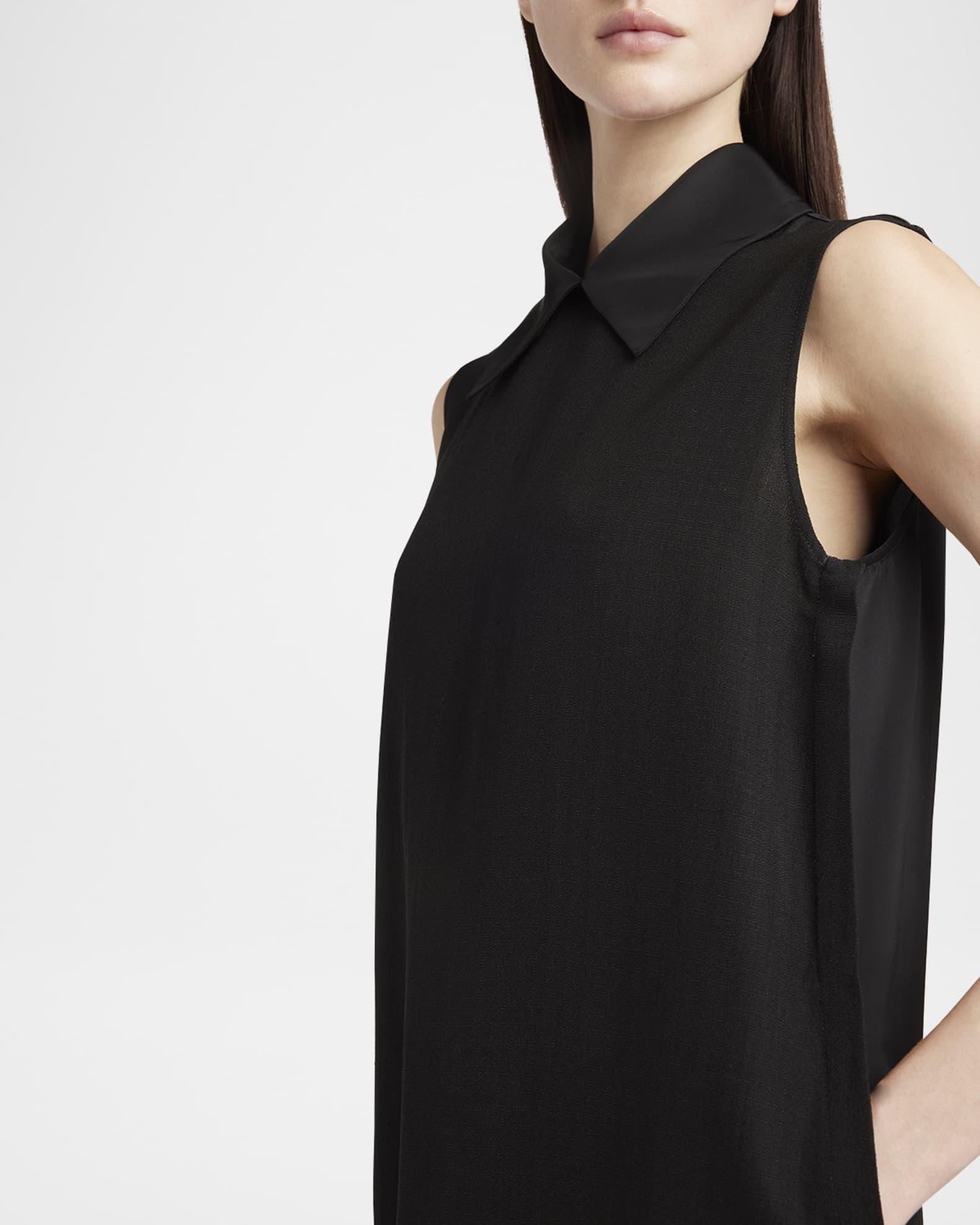 Mixed-Media Sleeveless Collared Midi Dress Product Image