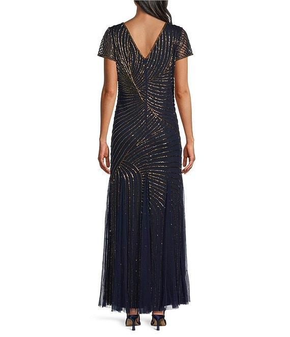 Pisarro Nights Beaded Boat Neck Short Sleeve V Back A-Line Dress Product Image