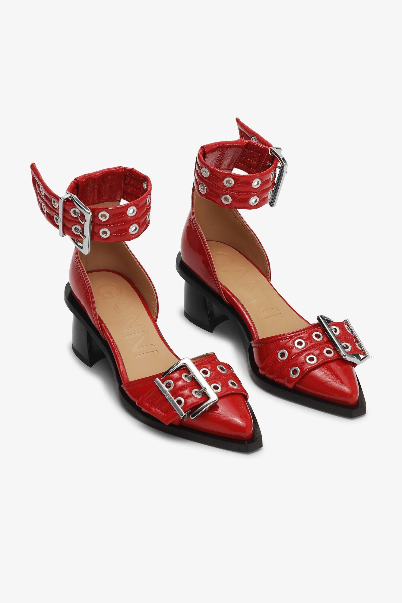 Red Feminine Buckle Open Cut Pumps Product Image