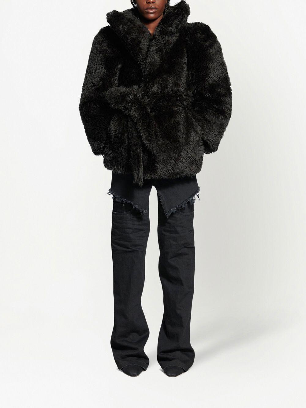 BALENCIAGA Faux-fur Belted Jacket In Black Product Image