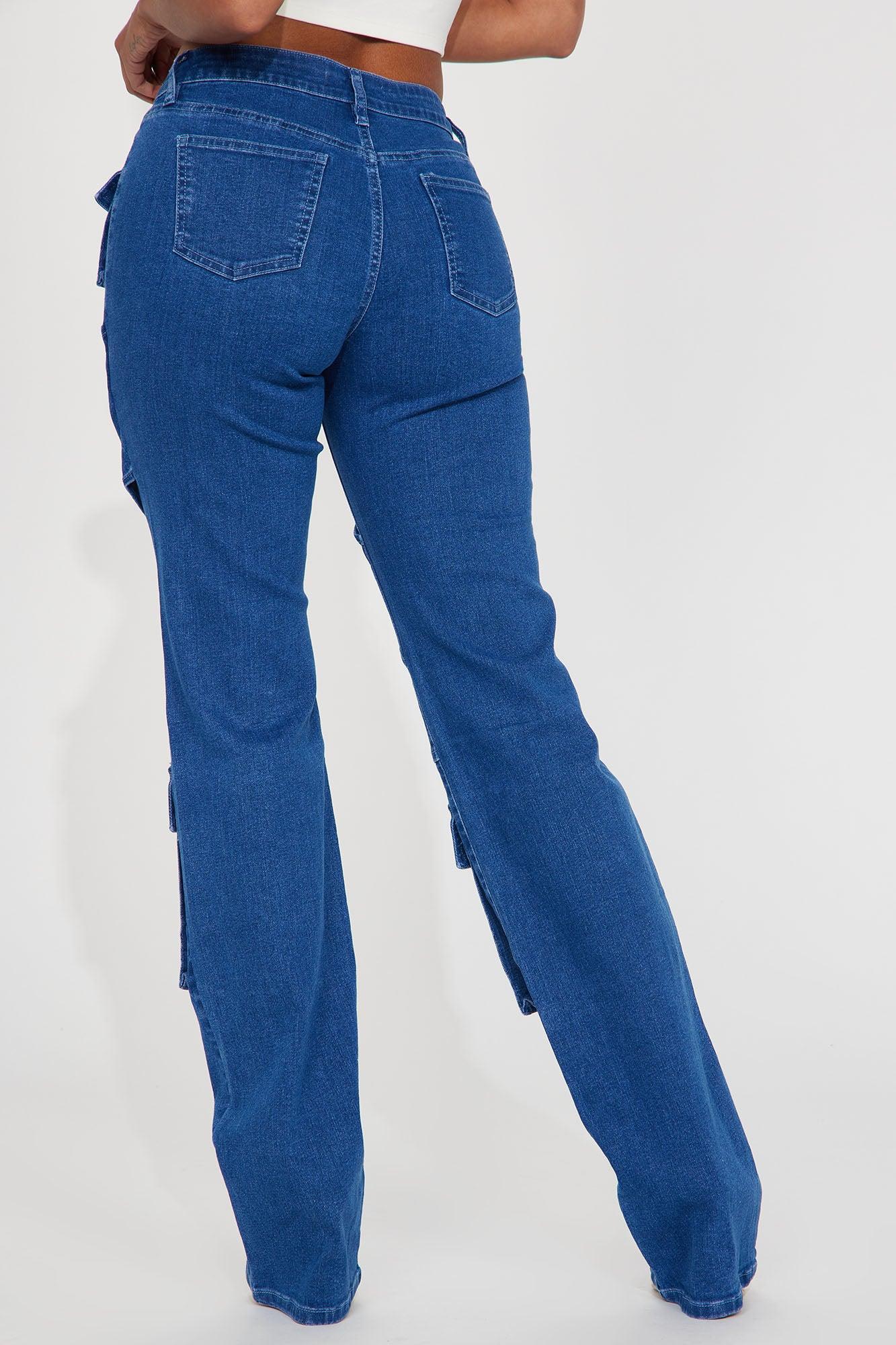 Tall Hailey Hyper Stretch Cargo Jeans - Dark Wash Product Image