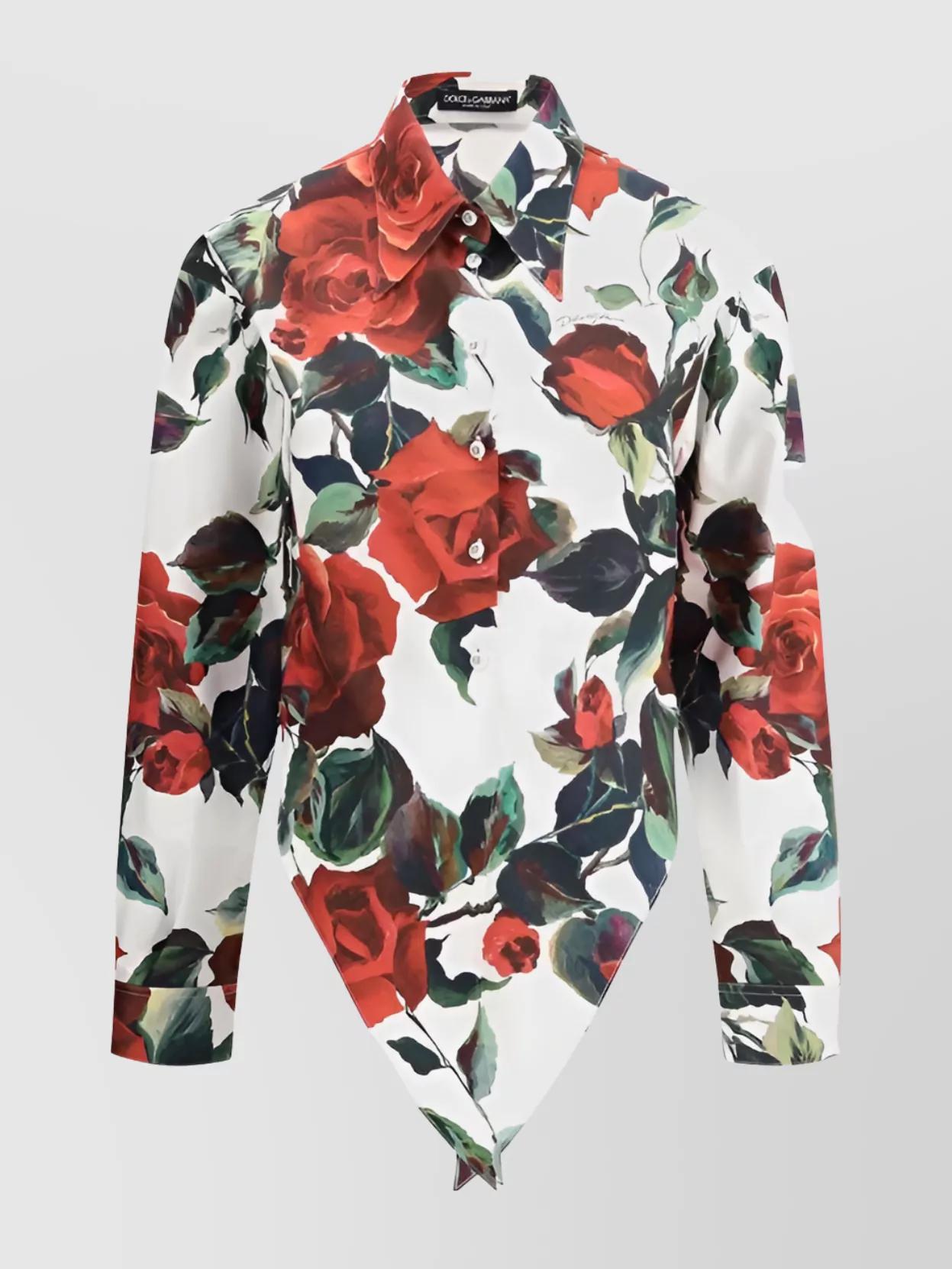 DOLCE & GABBANA Asymmetrical Rose Print Shirt In Rosa Rossa F.bco Product Image