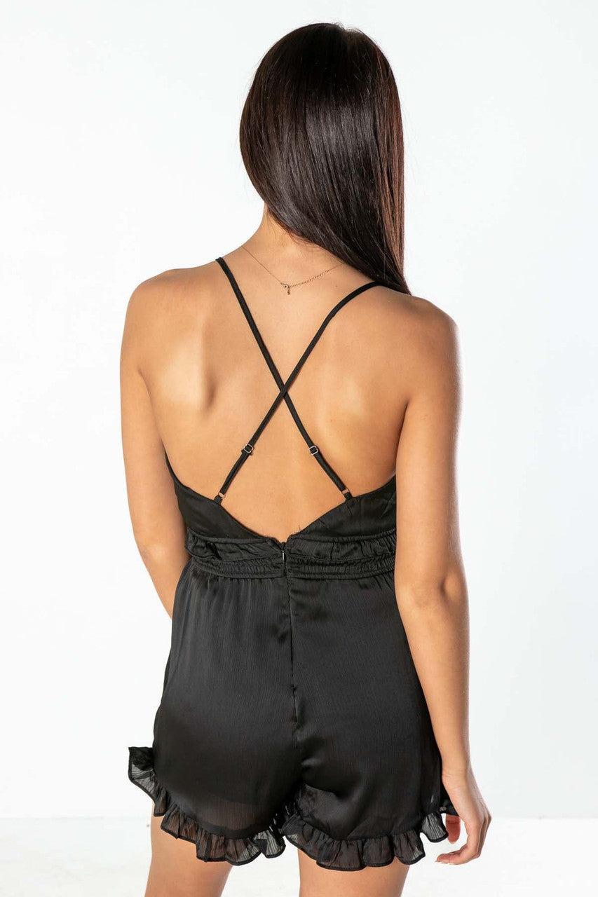 Black Ruffle Trim Cami Romper Product Image