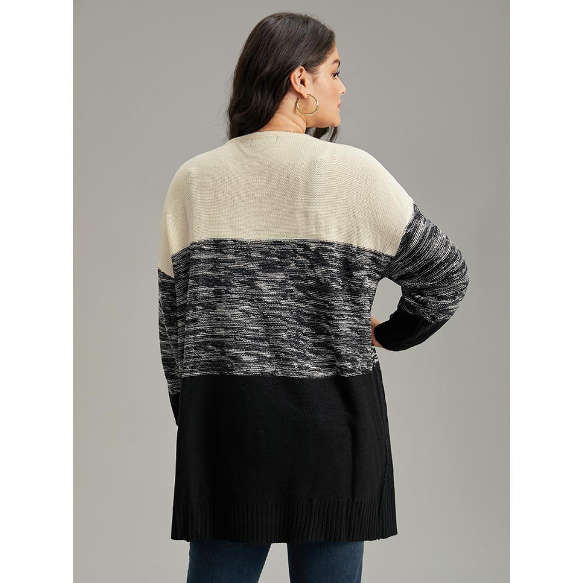 Plus Size Colorblock Contrast Heather Open Front Cardigan Black Women Casual Loose Long Sleeve Dailywear Cardigans BloomChic 22-24/3X Product Image