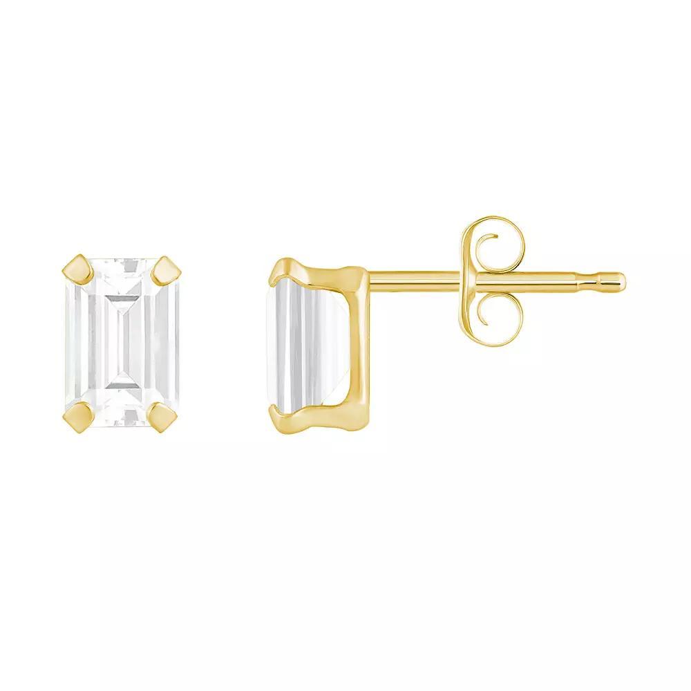 Celebration Gems 10k Gold Emerald Cut White Topaz Stud Earrings, Women's, Yellow Product Image