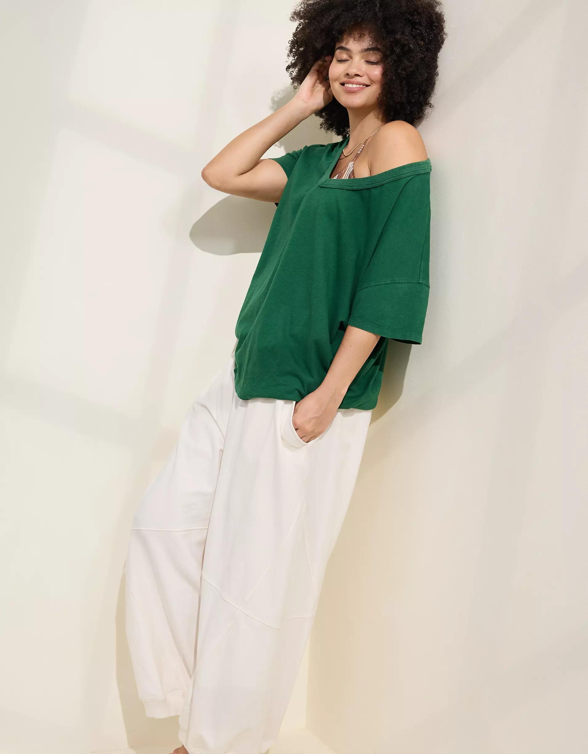 Aerie Oversized V-Neck Boyfriend T-Shirt Product Image