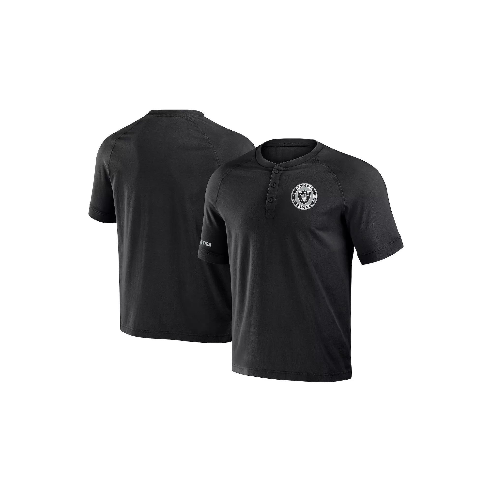 Men's NFL x Darius Rucker Collection by Fanatics Black Las Vegas Raiders Washed Raglan Henley T-Shirt,  Product Image