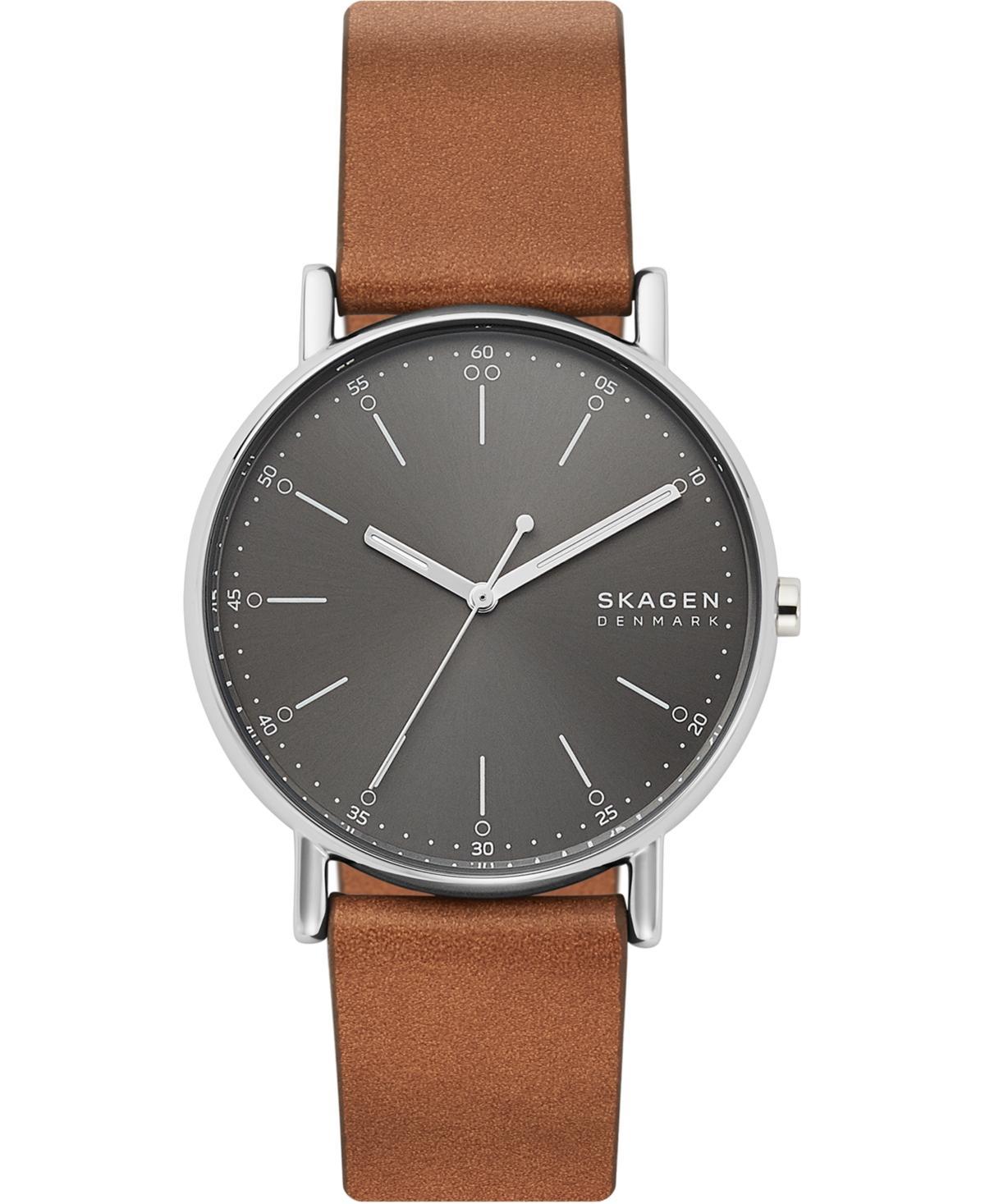 Skagen Signatur Three-Hand Men's Watch (SKW6578 Silver Leather) Watches Product Image