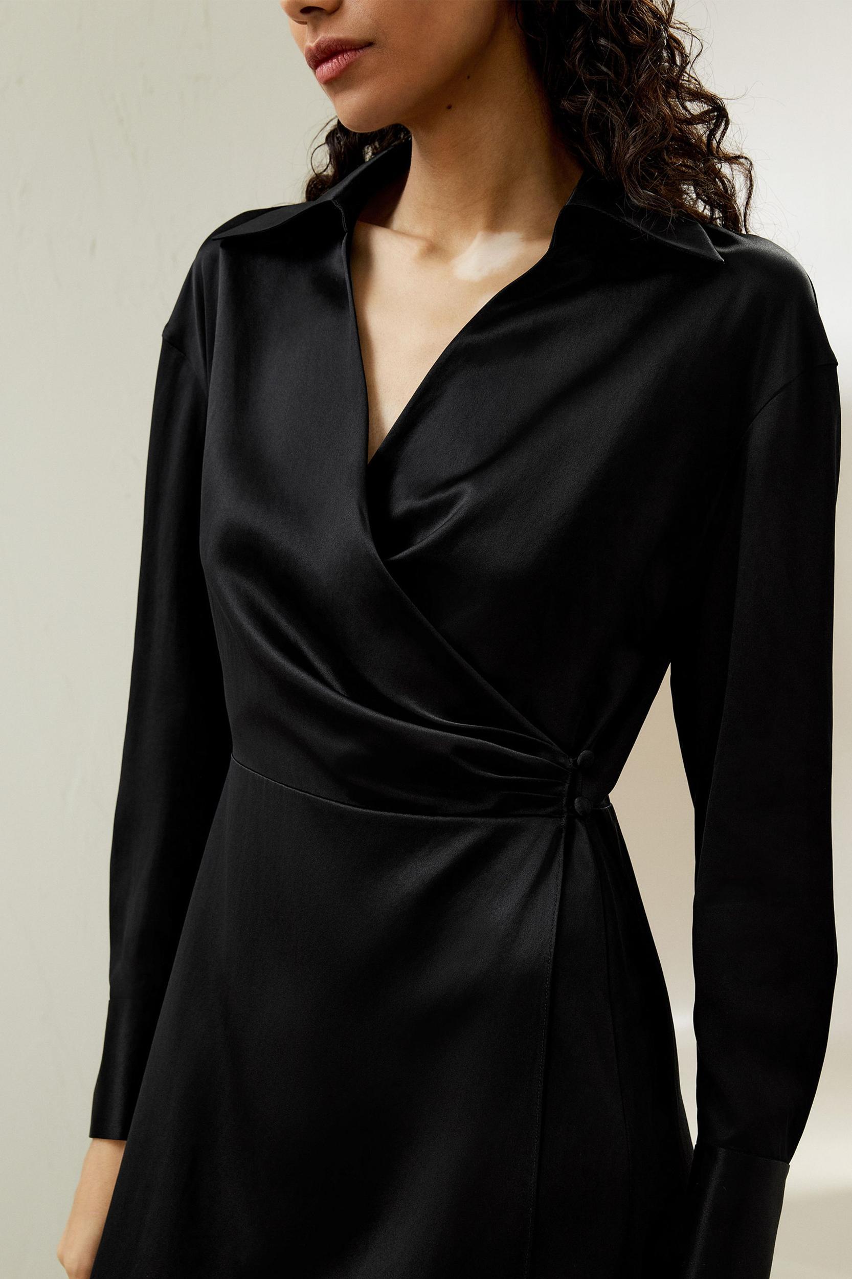 Collared Silk Wrap Dress Product Image