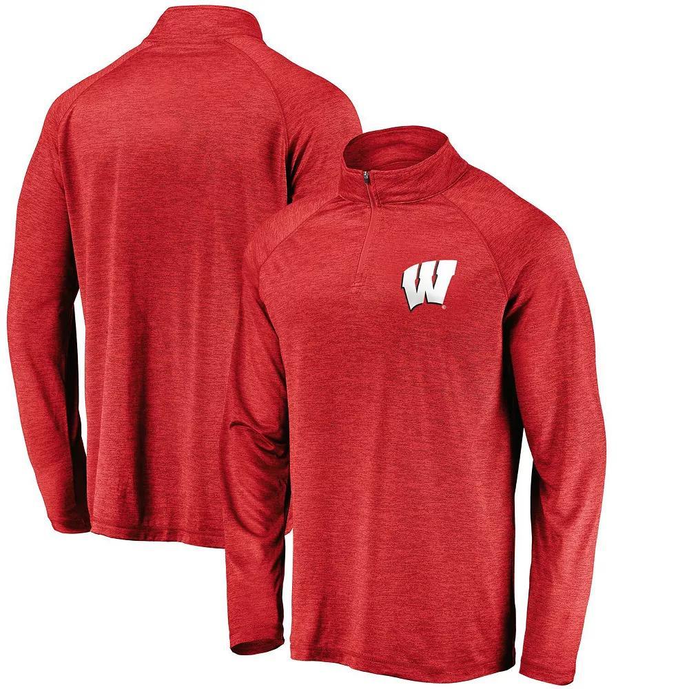 Men's Fanatics Red Wisconsin Badgers Lightweight Striated Raglan Quarter-Zip Top,  Product Image