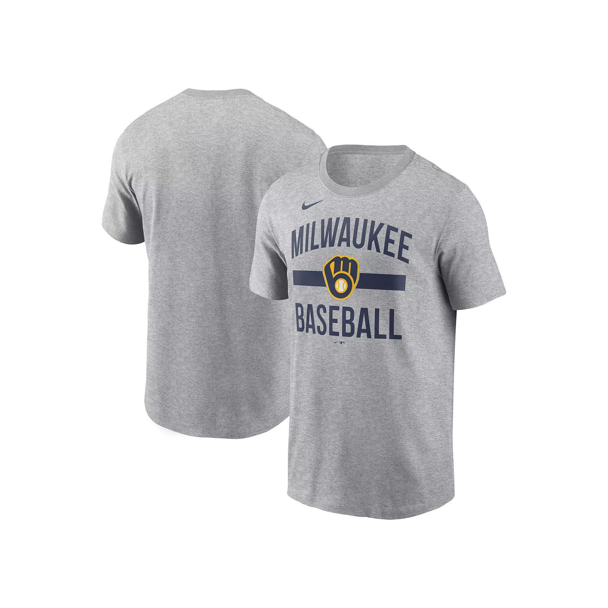 Men's Nike  Heather Gray Milwaukee Brewers Arched T-Shirt, Size: Medium, Grey Product Image