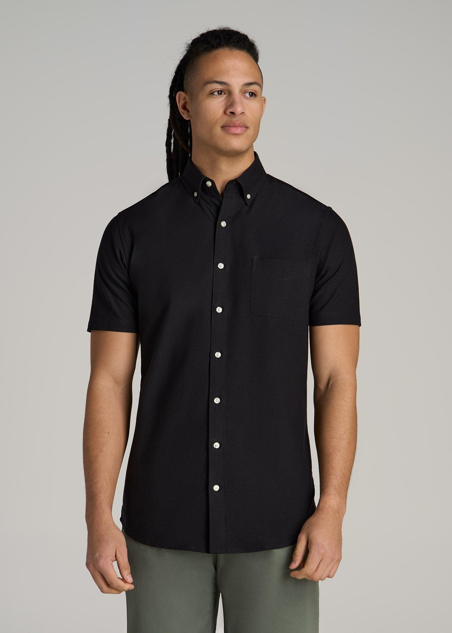 Short Sleeve Oxford Button Shirt For Tall Men in Black Male Product Image