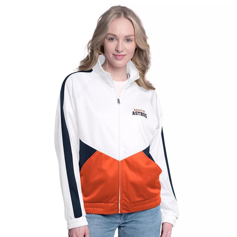 Women's G-III Sports by Carl Banks  White/Navy Houston Astros Rally Rhinestone Raglan Full-Zip Track Jacket, Size: XXL Product Image