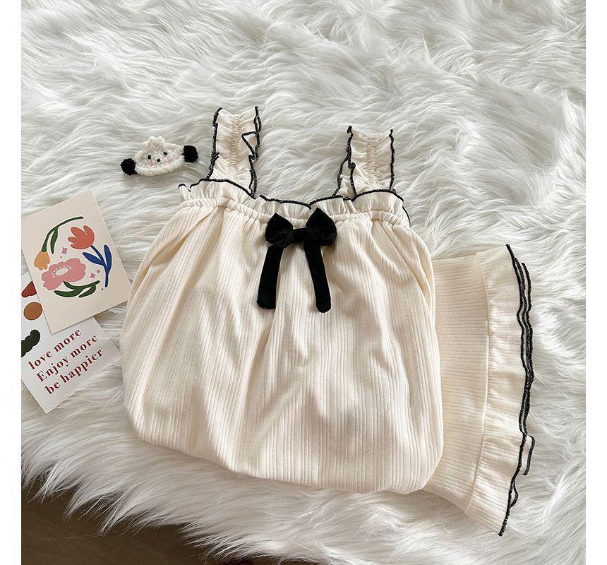 Pajama Set: Bow Contrast Trim Tank Top + Shorts Product Image