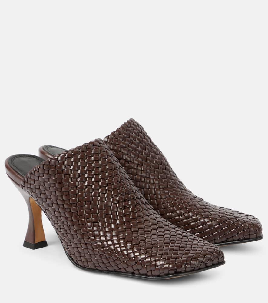 SOULIERS MARTINEZ Jacinta Woven Leather Mules In Brown Product Image