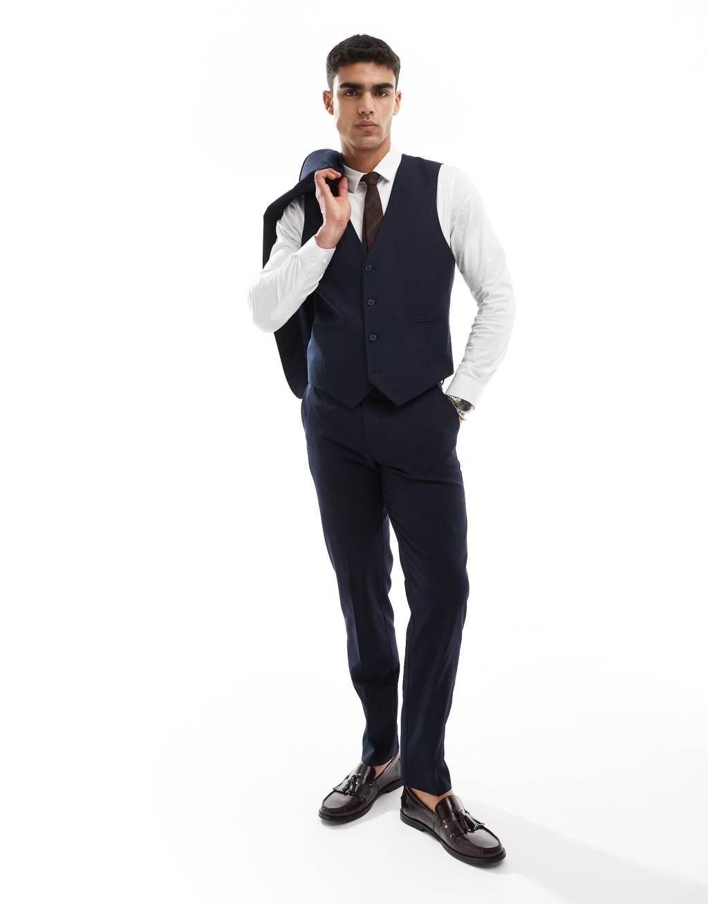 ASOS DESIGN double breasted skinny suit vest in navy Product Image